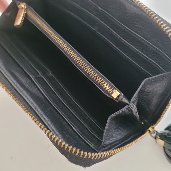 Tory Burch Thea Black Cowhide Leather Zip Around Large Wallet Long Clutch Tassel - Picture 5 of 10
